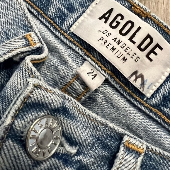 AGOLDE Women’s Jamie Hi-Rise Classic Jean Blue Distressed Ripped Knee Sz 24 - Picture 4 of 9